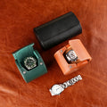 Premium Leather Luxury Single Watch Roll Box 1slot Travel Storage case Green Custom logo for Men Manufacturer High-end Embossed