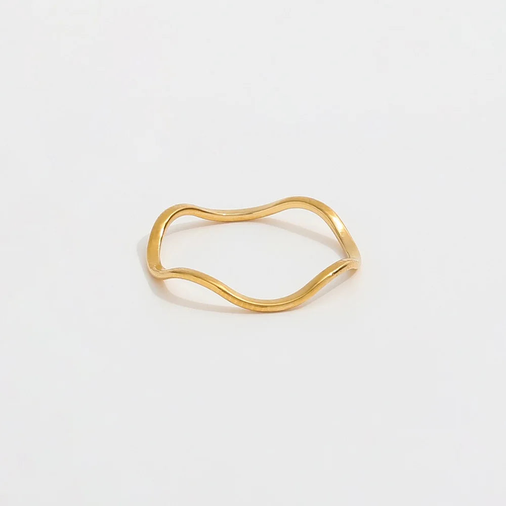 Joolim Jewelry 18K Gold Plated  Stainless Steel Super Fine Line Waved  Dainty Rings for Women