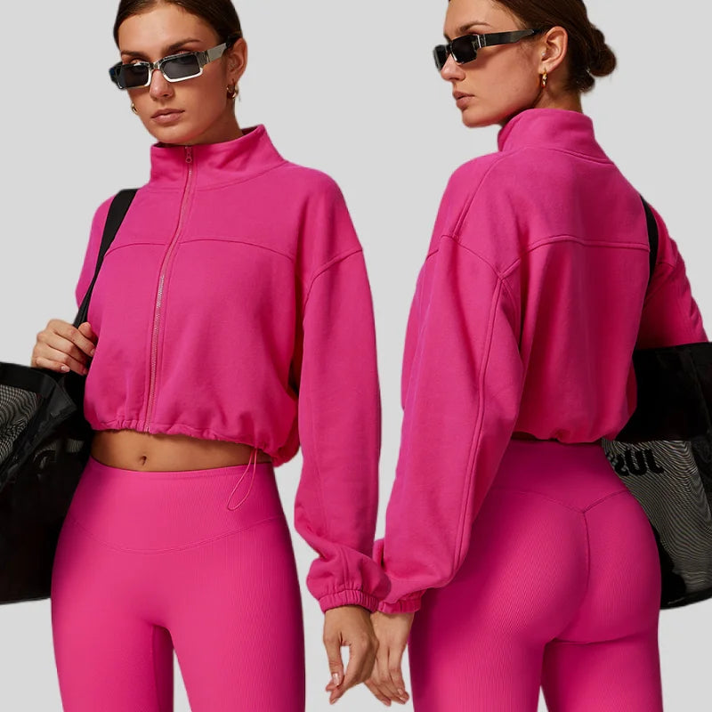 New Warm Sports Jacket Casual Loose Stand Collar Top Cardigan Women Running Fitness Sweater Jacket