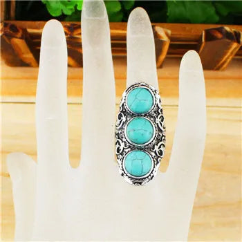 2023 Cute Bohemian Western Turquoise Adjustable Ring for Woman Gift
