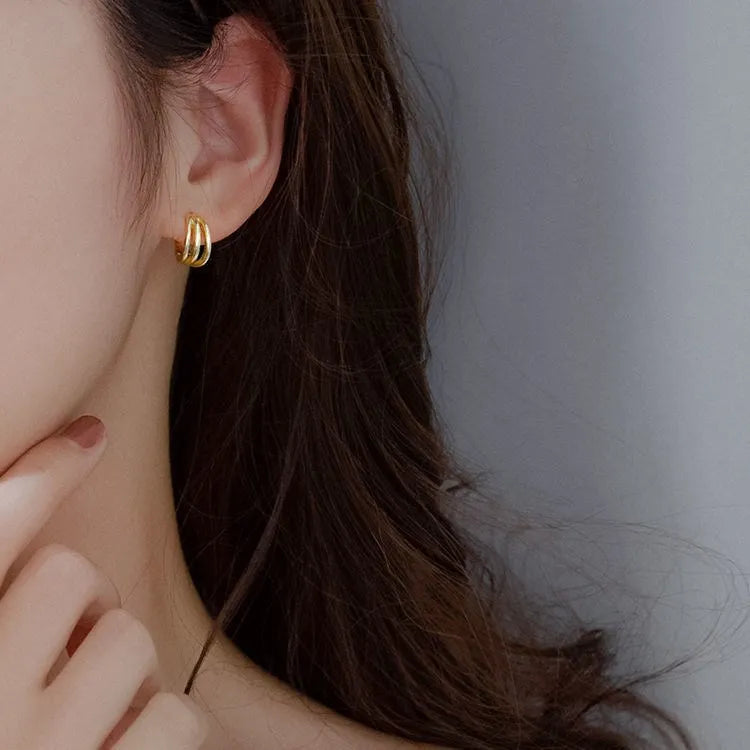 Hot Sale 925 Sterling Silver Three Layers Earrings Gold Plated Exquisite Jewelry Gift for Wedding or Party