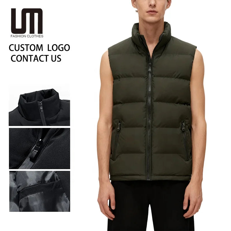 Custom Your Brand Logo Hot Selling Winter Men Clothing Thick Warm Coats Plus Size Stand Collar Vest Jacket