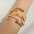 Elegant Imitation Pearl Geometric Stainless Steel 18K Gold Color Cuff Crystal Rhinestone Bracelet Bangle Jewelry Gift