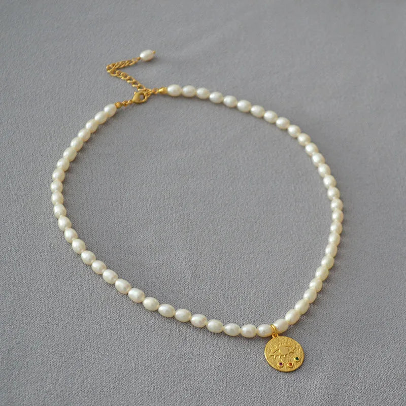 French Natural Pearls Jewelry Freshwater 18k Eye Charm Necklace Best Quality