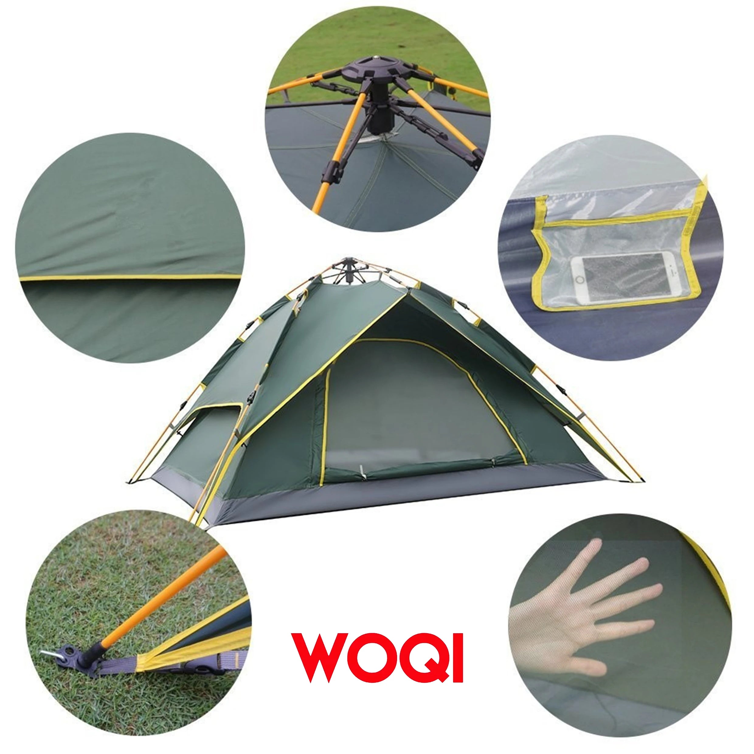 Woqi 2-5 Person Automatic Backpacking Tent Waterproof Dome Cabin Shelter Aluminum Poles Double Layers Dual Doors Outdoor Camping