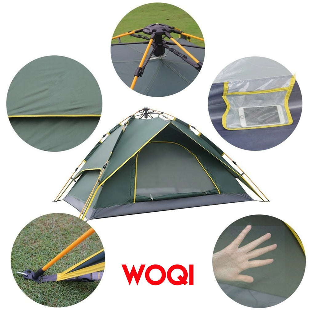 Woqi 2-5 Person Automatic Backpacking Tent Waterproof Dome Cabin Shelter Aluminum Poles Double Layers Dual Doors Outdoor Camping