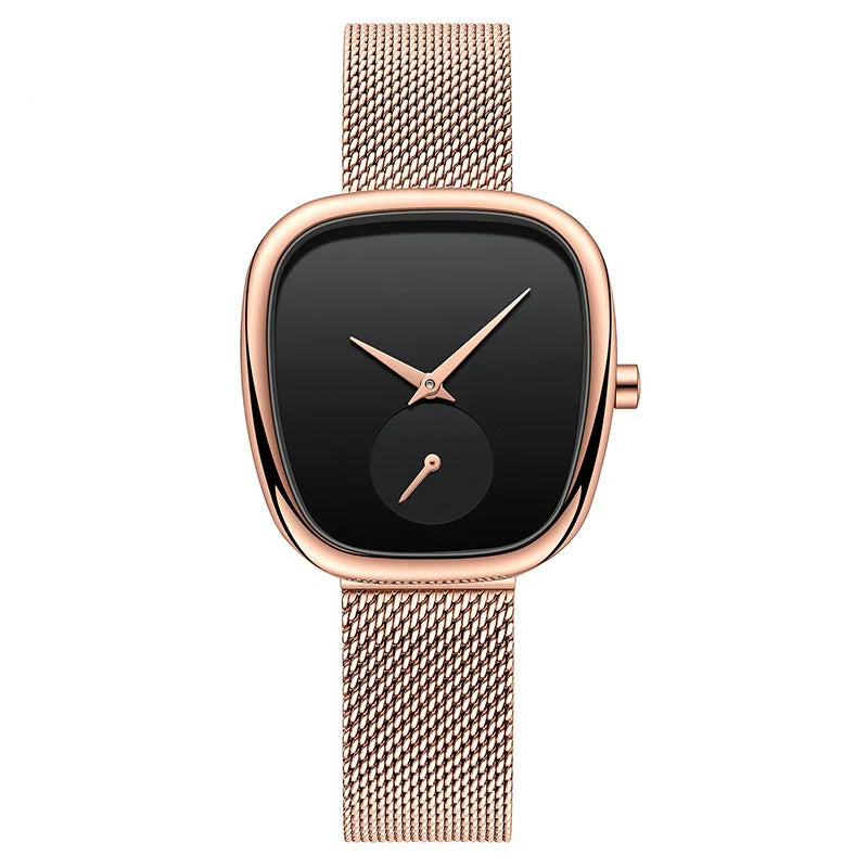 Ladies Casual Watch Simple Special Style Quartz Movement Small Dial Waterproof Fashion Women Wristwatch Gold Mesh Belt