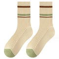 Youki Autumn and Winter Color Matching Striped Cotton Maillard Cute Ladies' Mid-tube Bear Socks