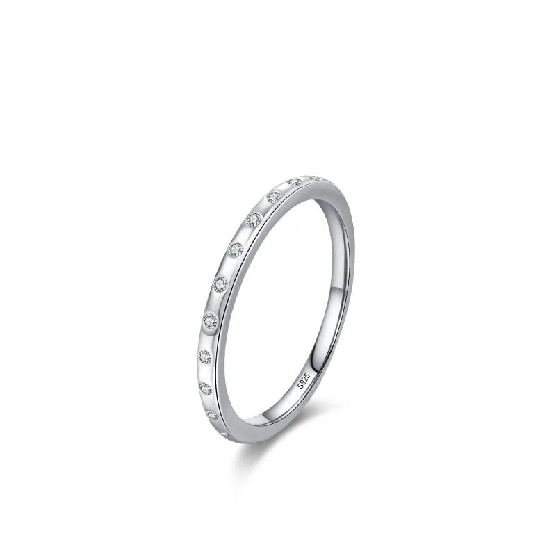 Stylish Simple Versatile Micro-paved Zircon Ring S925 Sterling Silver Rhodium-plated Stackable Thin Ring