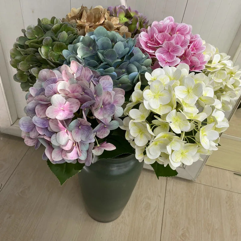 Y-H090 Colorful Premium Quality Silk Hydrangea Real Touch Moist Hydrangea Artificial Flowers for Wedding Home Decoration