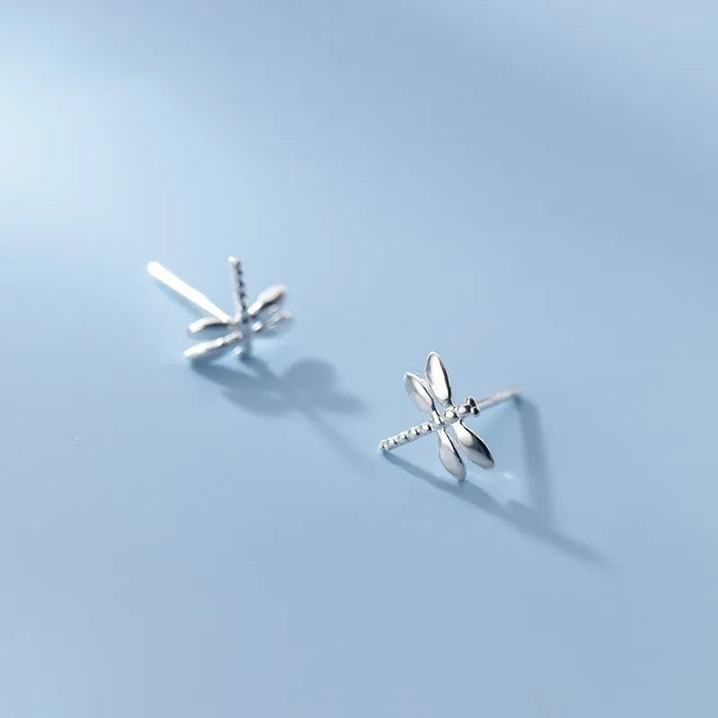 925 Sterling Silver Small Dragonfly Shape Ear Studs Earrings Cute Earings Jewelry for Women Girls