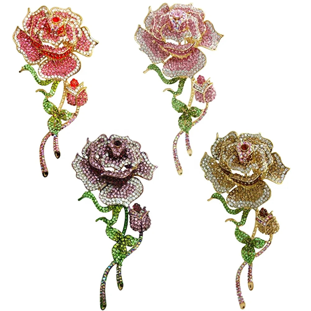 Crystal  Elements Pink Rose Flower Large Statement Fashion Pin Brooch Women/ladies Gift