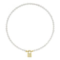 High Quality 14K Gold Plated Stainless Steel Natural Pearl Beads Lock Pendant Necklace P203140