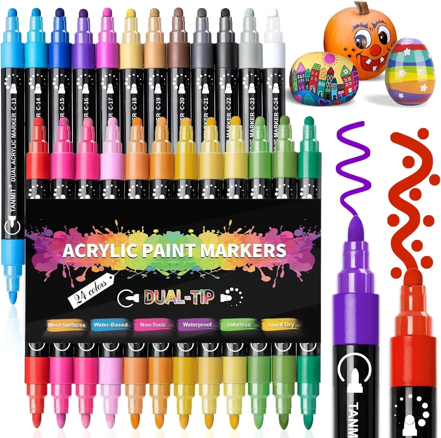 Dual Tip Acrylic Paint Pens Markers 12/24/36/48/120 Colors Set for Rock Wood Canvas Stone Ceramic Surfaces for Artists' Painting