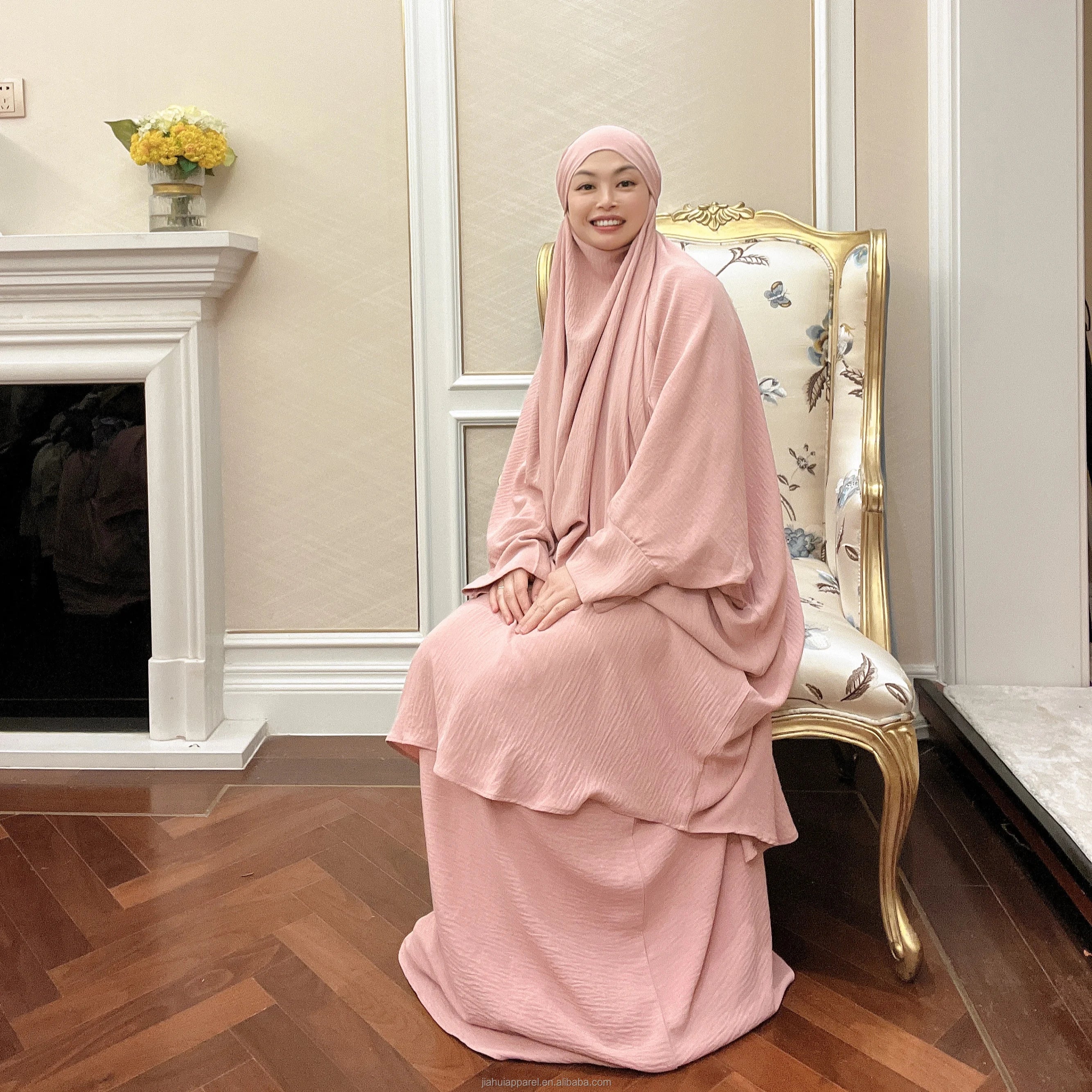 2022 New Traditional Muslim Clothing Overhead Khimar for Jilbab Set Long Inner Dress Abaya for Autumn Prayer Saudi-style 2pcs Hi