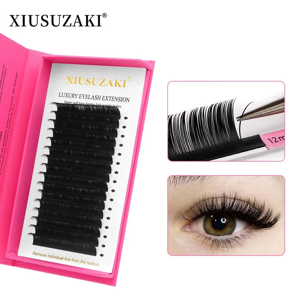 16 Rows Cashmere Fiber 0.03 Vegan 7-15mm Classic Cashmere Lash Extension Tray Individual Matte Black Volume Eyelash Extensions