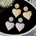 Luxury Design Women Girls Cute Gold Silver Heart Statement Earring Bling Rhinestone Paved Heart Drop Earrings