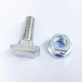 45 Series 10 Slot M8 X 25 Hammer Head T-Bolt with Flange Nut Zinc Plated Carbon Steel T Slot Bolts