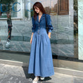 Wholesale 2026 Spring Retro Hong Kong Style Suit Collar Single Breasted Waist  Slimming Long Sleeved Denim Women's Dress
