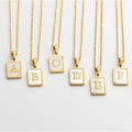 White Rectangle Shell Alphabet Pendant Necklace Gold Stainless Steel Letter A-Z Initial Necklace for Women