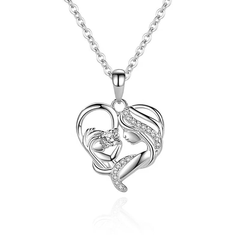 Wholesale Mother Day Gift Fine S925 Sterling Silver Mother's love Heart Zircon Jewelry Necklaces for Women