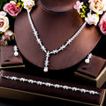 3 Pcs Silver Plated Marquise Cut CZ Crystal Wedding Jewelry Set Flower Pearl Pendants Necklace Bracelet and Earrings for Women