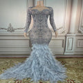 Party Singer Club Stage Fashion Show Long Bustier Corset Luxury Feather Evening Dress