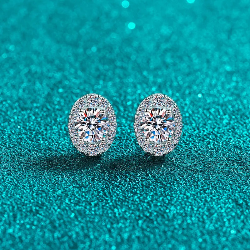 1-2 Carat Oval Cut Diamond Earring 925 Sterling Silver Lab Created D Color VVS1 Fine Jewelry Moissanite Princess Stud Earrings