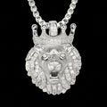 Full Cubic Zirconia Inlay Gold Plated Hip Hop Lion Head Brass Box Chain Pendant Necklace with Crown Men's Anniversary