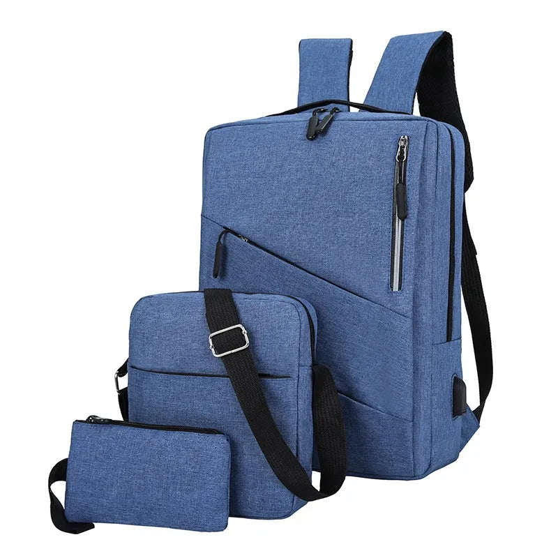 Men's 3-Pcs Nylon Anti-Theft Zipper Closure Waterproof 20-35L Fashion Casual Business Backpack Set for Work Travel