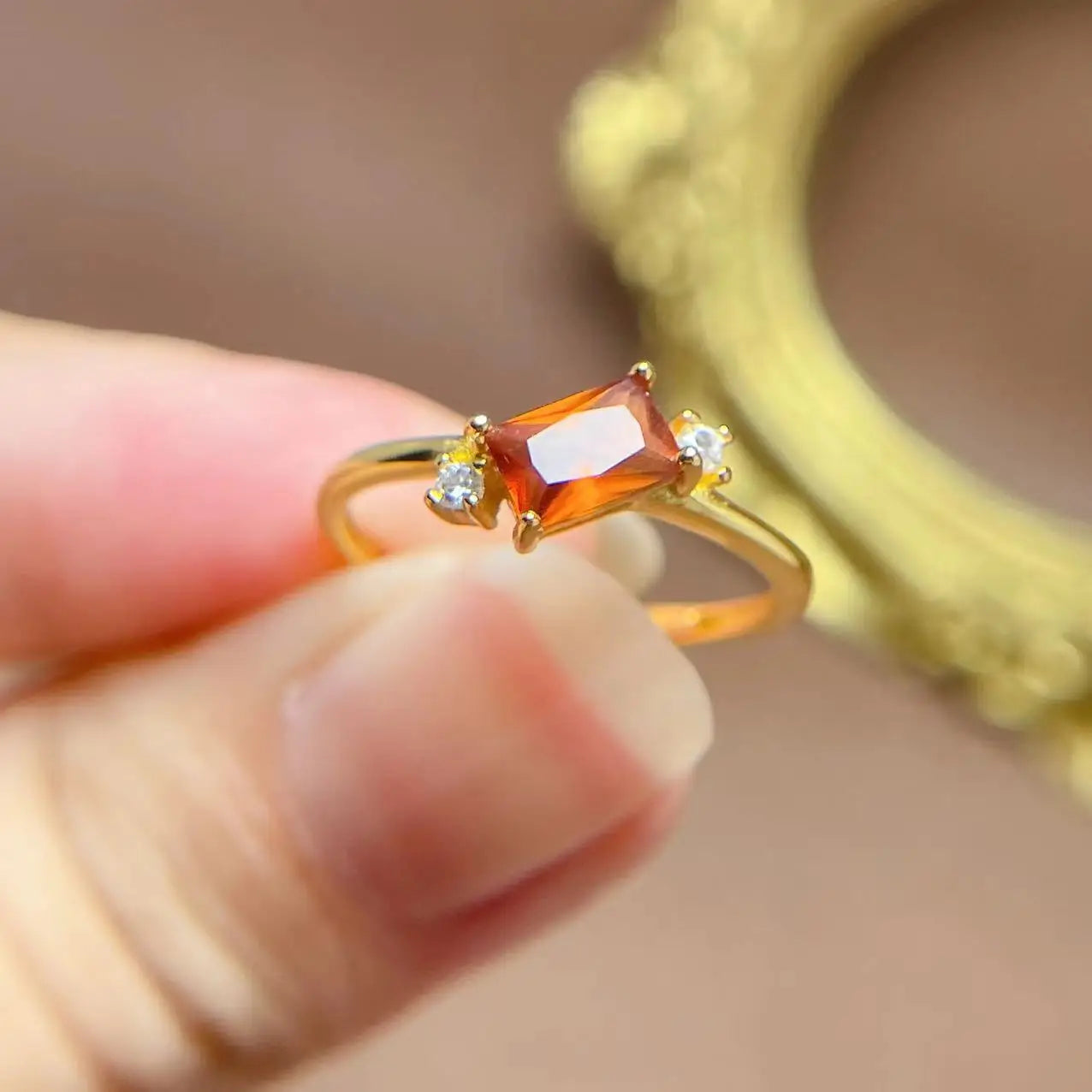 Wholesale Hip Hop Emerald Cut Wedding 925 Sterling Silver 18k Gold Plated Natural Garnet Gemstone Classic Women's Engagement