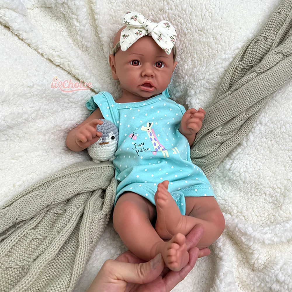 18\" Lifelike Reborn Baby Newborn Girl Doll Handmade Kids Gift Soft Brown Skin Full Silicone Body Solid Realistic Bebe