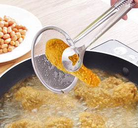 HelloWorld Multifunctional Stainless Steel Deep Frying Oil Filter Clip Tongs With Strainer Fry Kitchen Utensil Homeware 1pcs