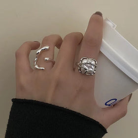Fashionable Ins Moon Teeth Brass Ring Female Personality Vine Simple Open Ring Elegant Index Finger Ring Jewelry Set