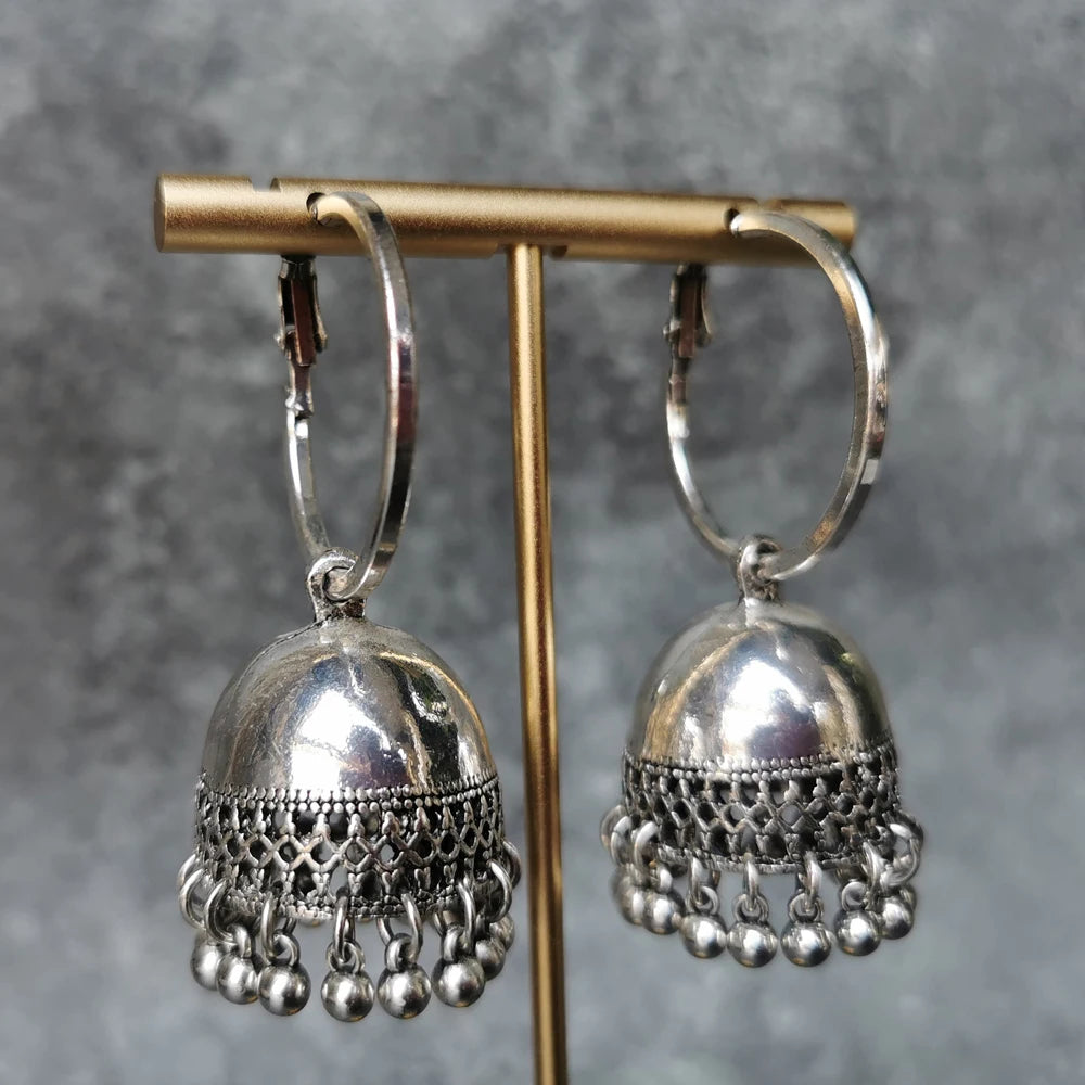 Indian Jewelry Bollywood Gold Plated Flower Drop Dangle Earrings with Vintage Hoop Style for Women Wedding Occasion