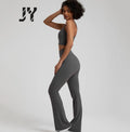 JY High Neck Yoga Set Women 2 Piece Outfits Flare Leg Yoga Pants High Waisted Bell Bottoms Slim Fit Workout Gym Sports Suit