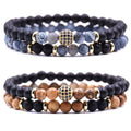 Handmade Men's  Bracelet with 6mm Frosted Tiger Eye Beads New Fashion Zircon Stone Bangle for Wedding or Gift