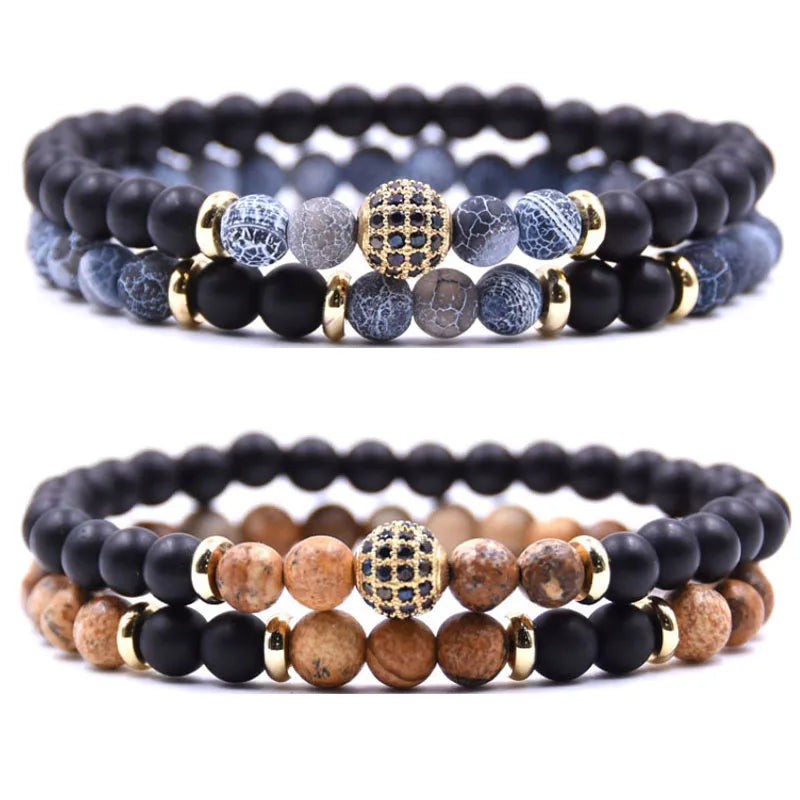 Handmade Men's  Bracelet with 6mm Frosted Tiger Eye Beads New Fashion Zircon Stone Bangle for Wedding or Gift