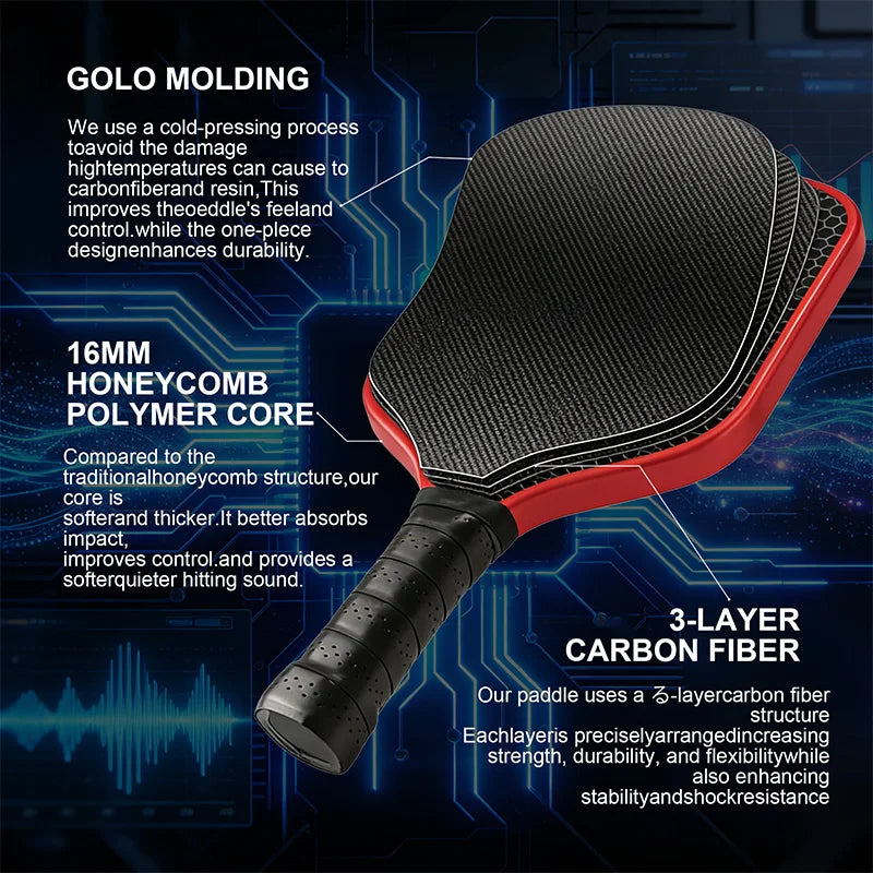 High Quality Professional Carbon Fiber Pickleball Paddle 16MM Thermoformed USAPA Approved Customizable for Adults PP Printed