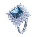 Factory Wholesale Rhodium Plated 925 Sterling Silver Asscher Cut Natural London Blue Topaz Ring for Women Gift Party Wear