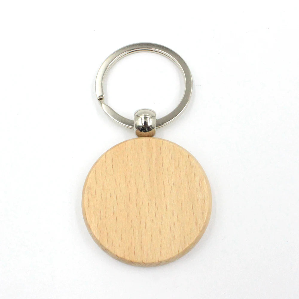 DIY Gifts Laser Engraving Logo Round Keyring Handmade Keychain Wooden Key Tag with Split Ring Wood Key Chain