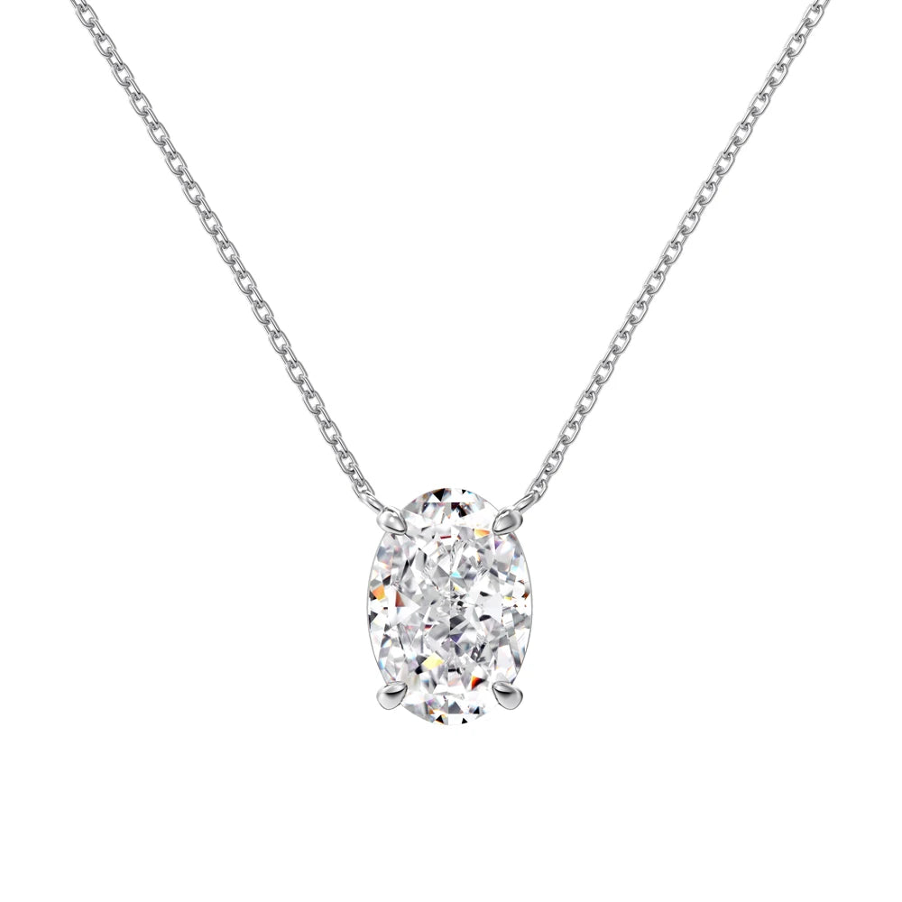 Dylam Charm Classic 925 Sterling Silver Link Chain Solitaire Oval 8A Crushed Iced Cut Zirconia Pendant Necklaces for Women