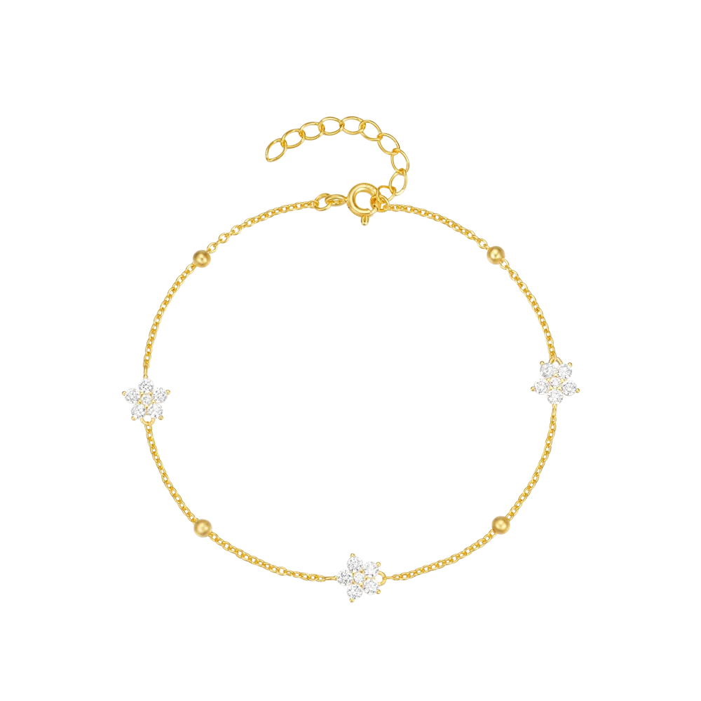 Fashion Jewelry 925 Sterling Silver Bracelet Flower Zircon Bead Chain Gold Plated Bracelets for Women
