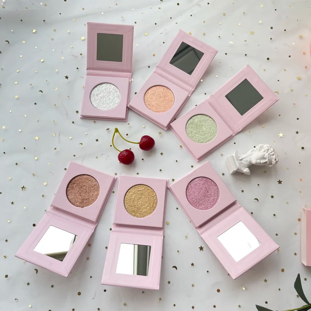 Hot Sell Makeup 6 Color Highlighter Waterproof pink Package Gold Shimmer Bronzer Single Pressed Powder Highlighter Palette