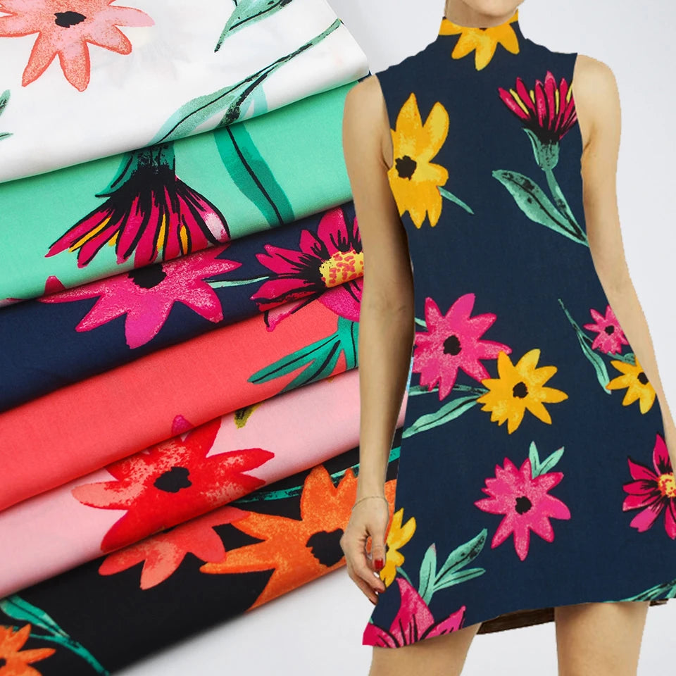 Wholesale Custom Woven 45S Plain Challis Tropical Floral Digital Printed 100 Rayon Fabric for Dresses