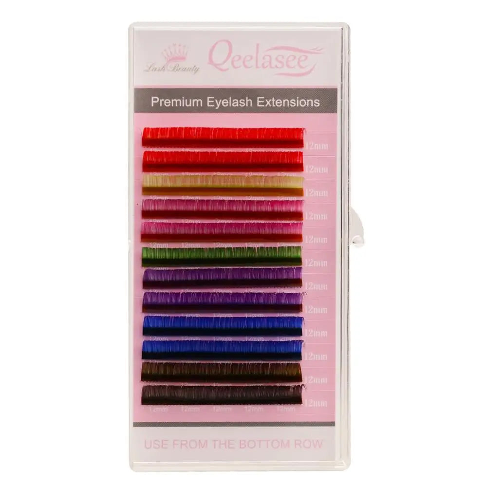 Qeelasee B/C/D Curl False Lashes Mixed Rainbow Color Eyelash Individual Colored Lashes Faux Volume Eyelash Extensions