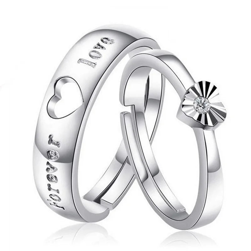 Romantic Simple Heart Matched Couple Ring for Wedding Jewelry Valentine's Day Gift Open Adjustable Ring