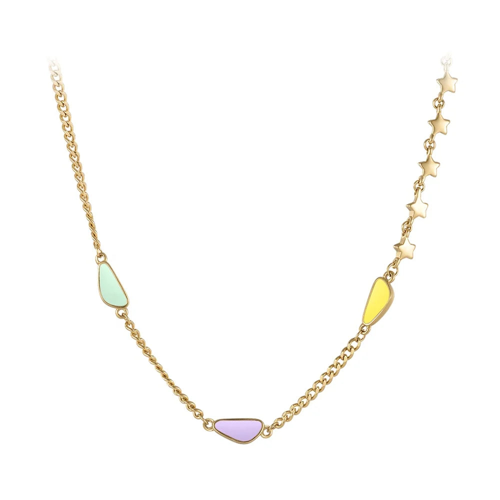 14K Gold Plated Stainless Steel Jewelry Star Chain Stitching Epoxy Teardrop Charms Quirky  Accessories Necklaces P223290
