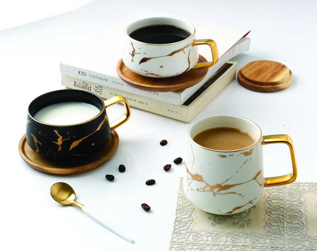 Modern Eco-Friendly Ceramic Bone China Gold Rim Flowers Design Coffee/Tea Cup and Saucer with Gift Box Guangdong Origin