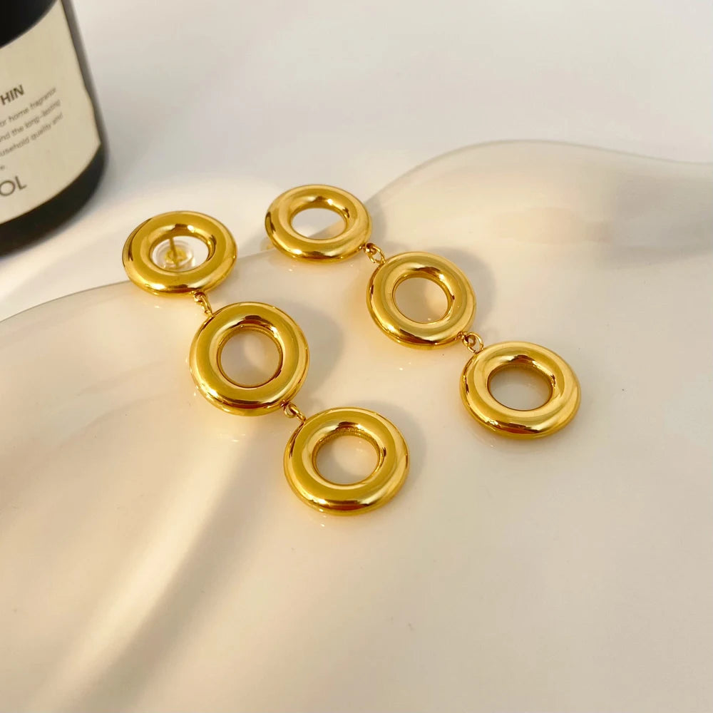 New Trendy Geometric Stainless Steel Gold Plated Earrings with Non-Fading Tassels for Women's Party Occasions